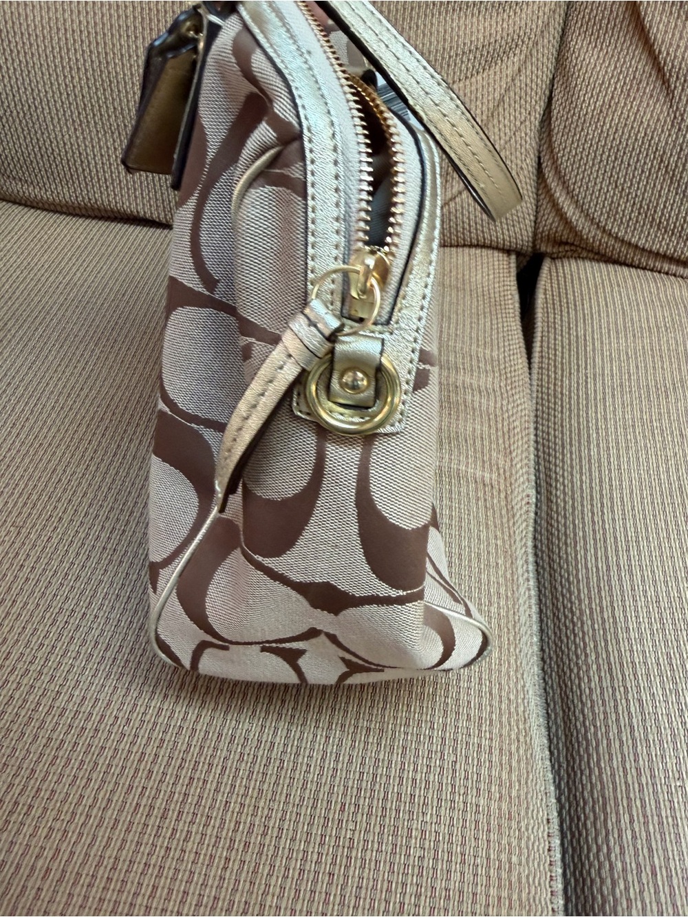 NWT Coach Signature Canvas Satchel Shoulder Bag in Khaki/Gold with extra strap - Picture 6 of 10